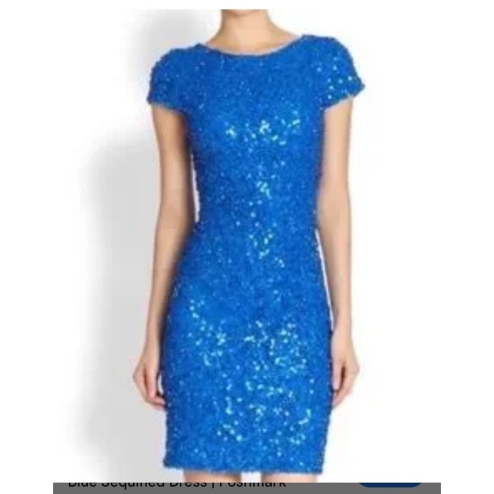 Alice and Olivia Royal Blue Sequin Cocktel Dress Size 8 Short Sleeve Bodycon Fit